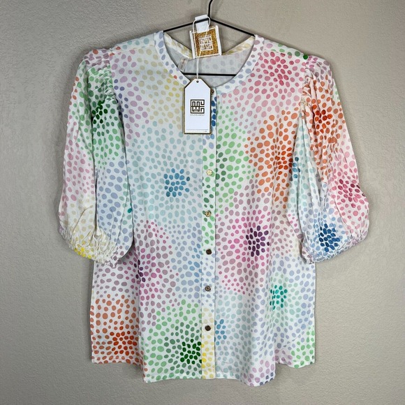 Emily McCarthy Tops - NWT Emily McCarthy Proper Blouse Top Womens Sz Small Bubbly Short Sleeve Tencel